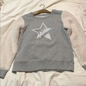 White,Silver, and Grey fuzzy sweater